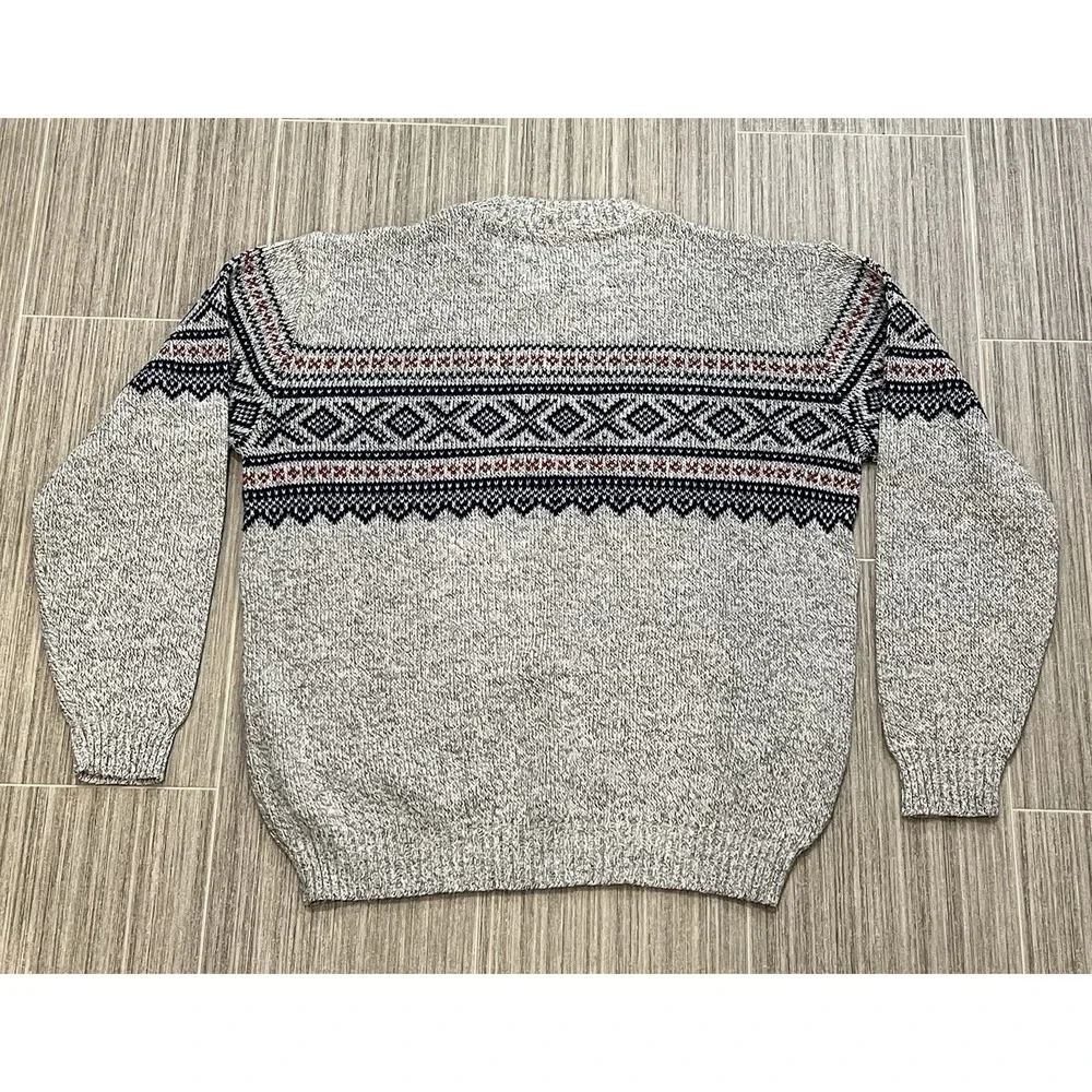 Vtg Jersild‎ Fair Isle Nordic Knit Sweater Crewneck Grey Red Black Men's XL USA